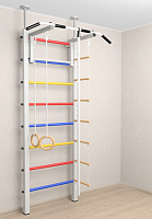 Шведская стенка Sv Sport враспор (Турник стандарт/Канат/Кольца/Лестница) (высота 258-275см) 702 ( Белый) ( Разноцветные перекладины)