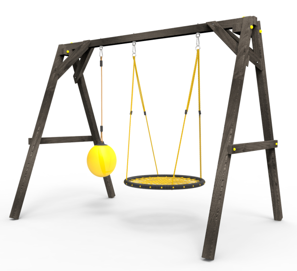 Деревянные качели Пикник 2 "Блэк" (качели гнездо 1м + качели шар)