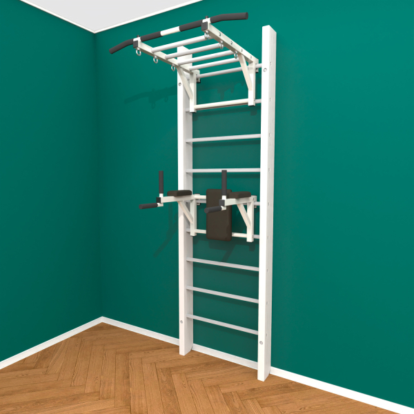 Брашированная шведская стенка "Кастерли" Белый РБ (Белые ступени)