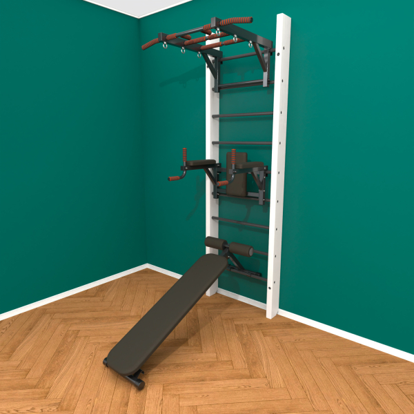 Брашированная шведская стенка "Кастерли" Белый ТБC (Черные ступени)