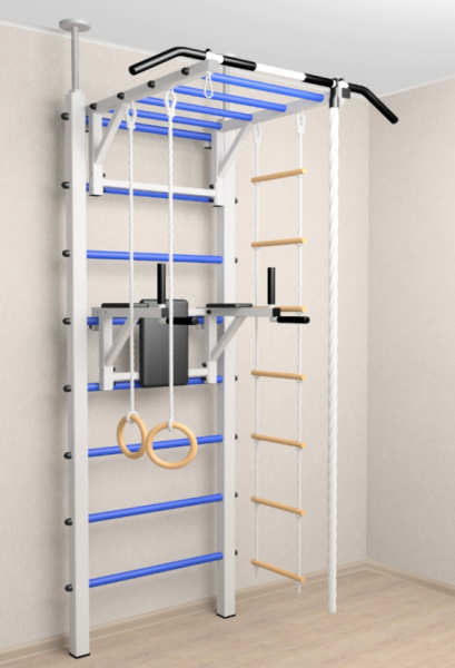 Шведская стенка Sv Sport враспор (Турник рукоход/Брусья/Канат/Кольца/Лестница)  (258-275 см) 723