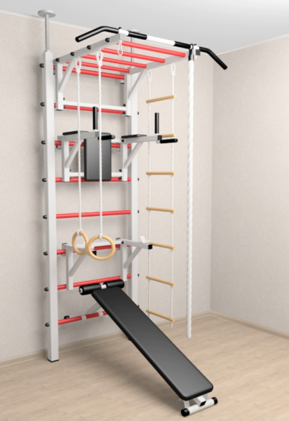 Шведская стенка Sv Sport враспор (Турник рукоход/Брусья/Стойка/Скамья/Канат/Кольца/Лестница) (275-295 см) В727