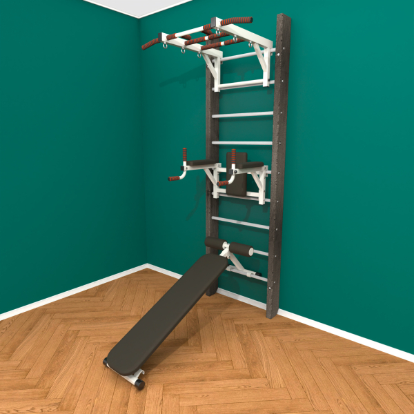 Брашированная шведская стенка "Кастерли" Черный ТБС (Белые ступени)