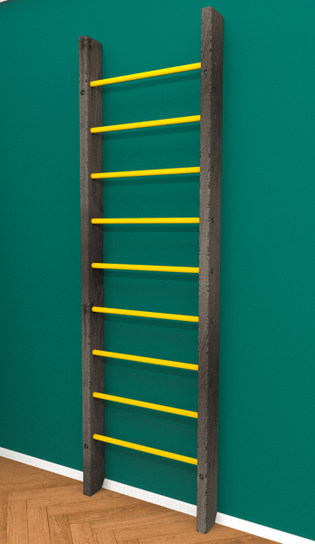 Брашированная шведская стенка "Кастерли" Черный (Желтые ступени)